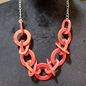 Womens Fashion Red Marble Twisted Link Chain Necklace Jewelry with Lobster Clasp